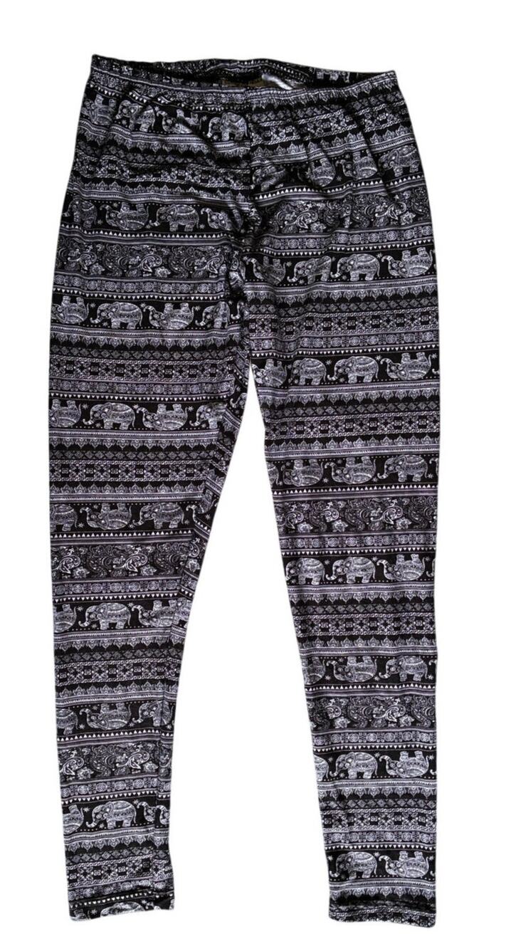Bobbie Brooks Women's L Black White Elephant Paisley Boho Leggings